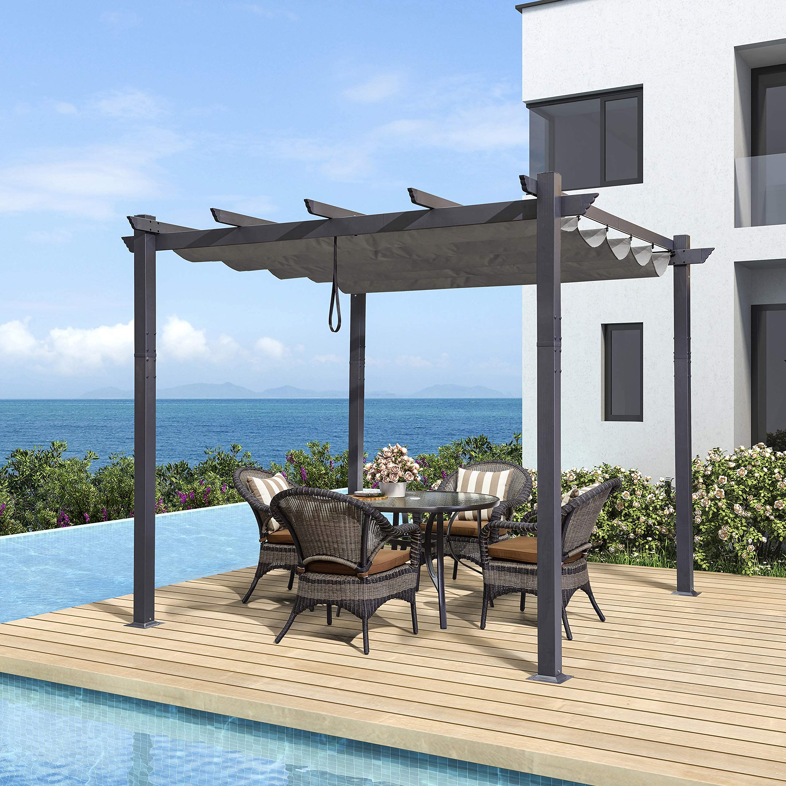 Buy PURPLE LEAF 10' X 10' Outdoor Retractable Pergola with Sun Shade