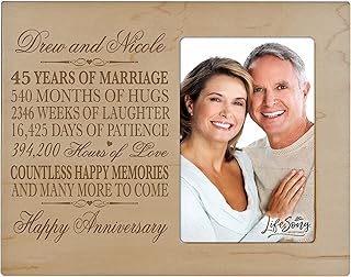 Personalized 45Year Wedding Anniversary Frame Gift for him her couple Custom Engraved 45th year wedding celebration for husband or wife Photo Frame Holds 1 4x6 Photo 8
