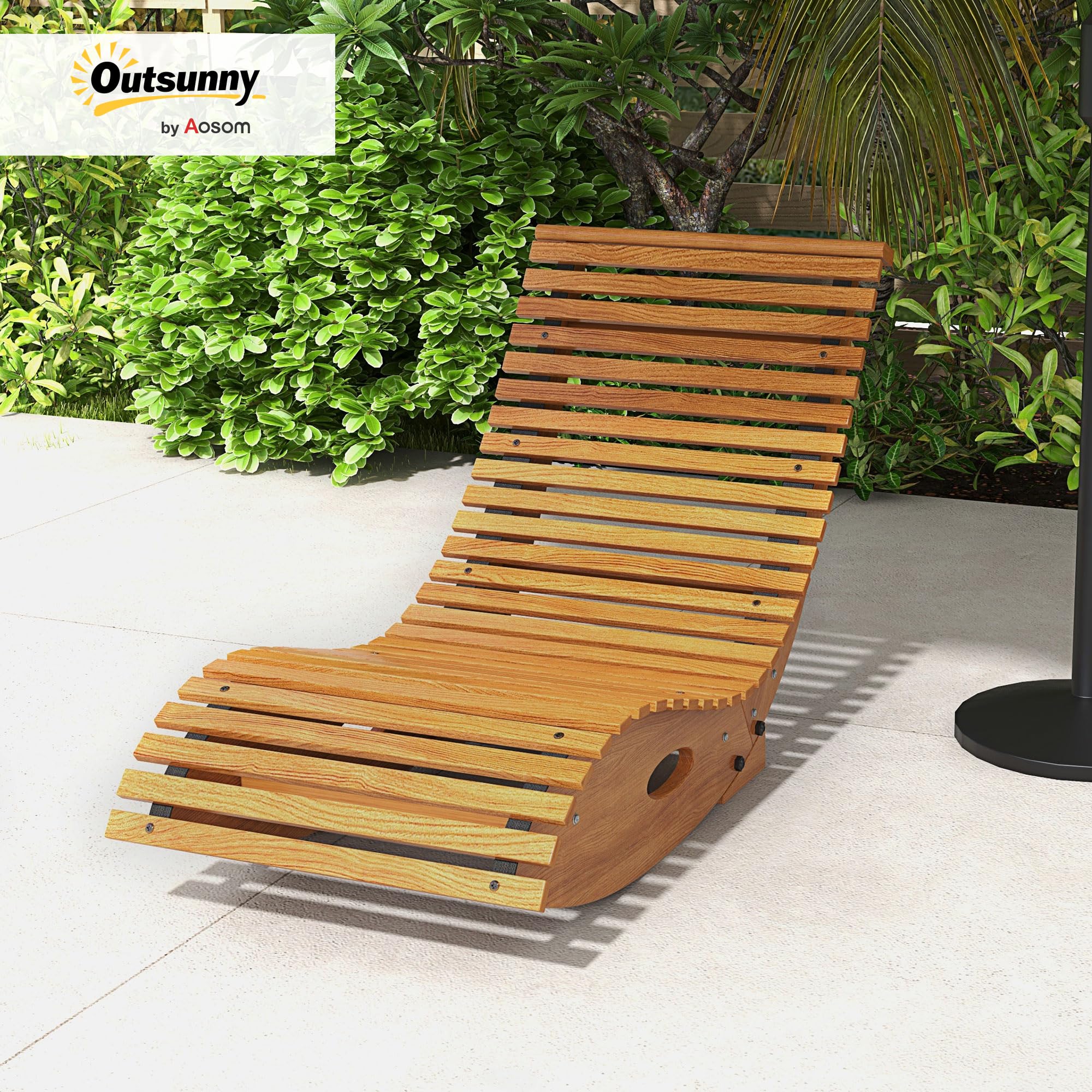 Silla mecedora para exteriores, silla mecedora de madera en forma de S con asiento de listones y respaldo alto, tumbona mecedora para patio, porche, patio trasero, jardín, teca 2