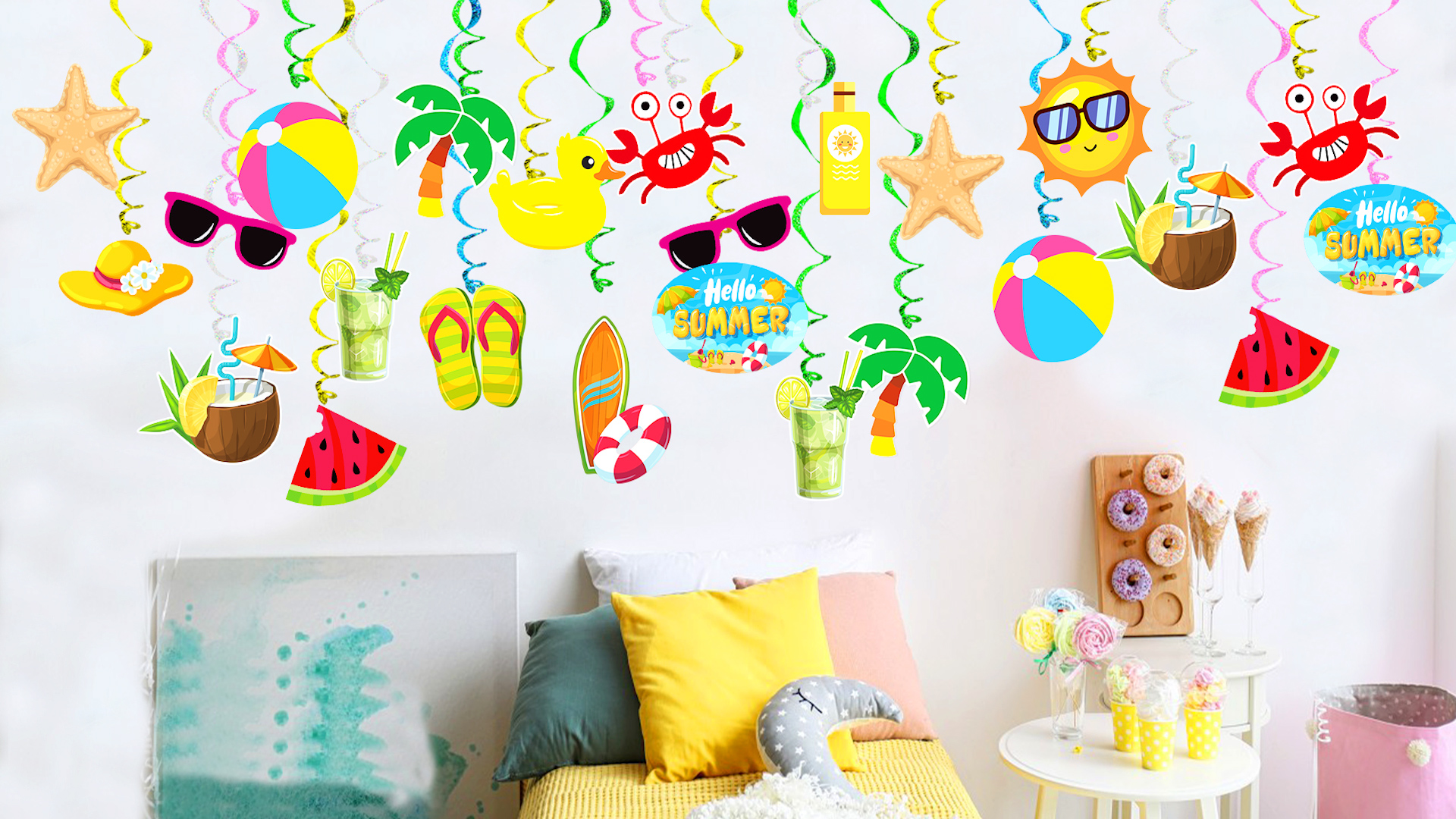 Beach Party Backdrop Banner - 70.8x43.3 Inch Hawaiian Pool Surfboard Theme For Birthday & Summer Decor, With String - View #11