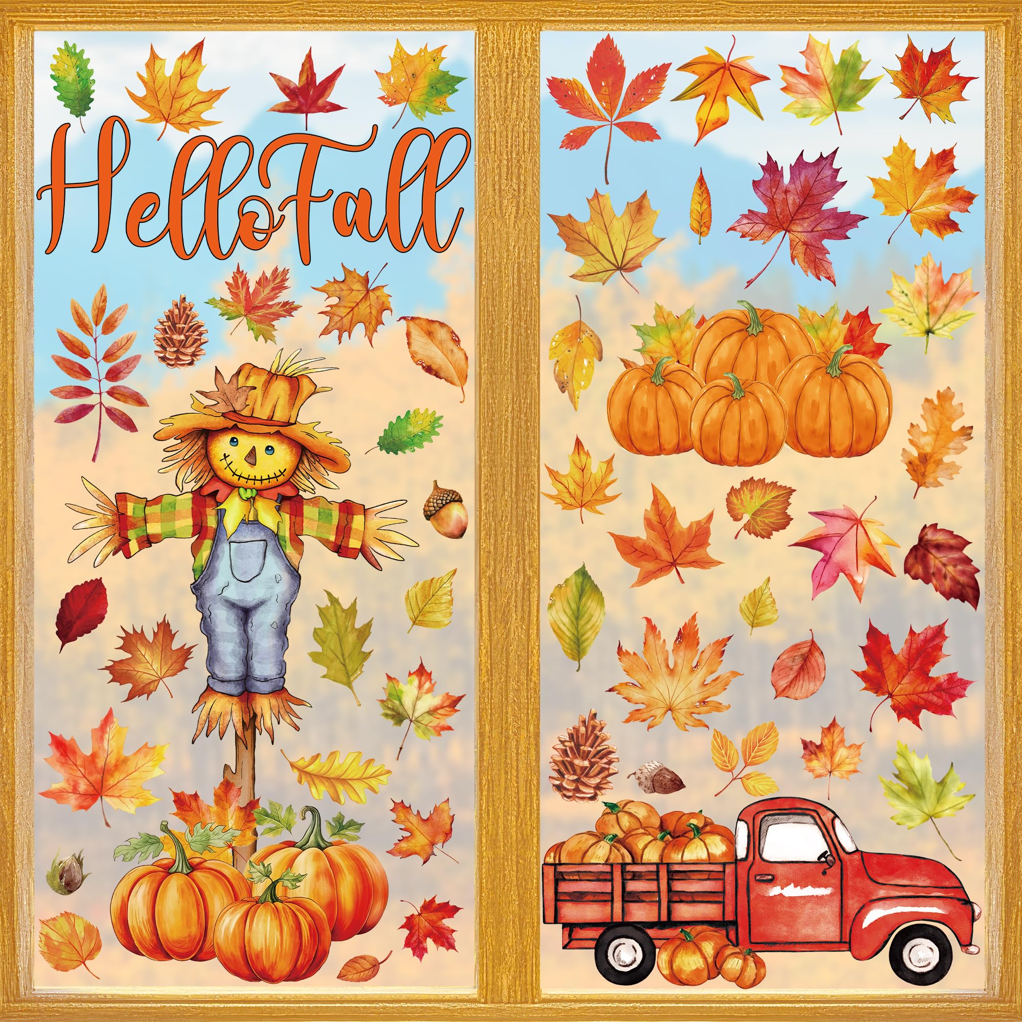 Traplace 9 Sheets Autumn Maple Leaves & Pumpkin Clings
