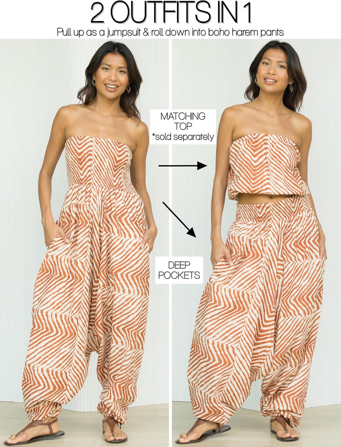 likemary Harem Jumpsuits for Women Pulls Down into Harem Pants with Pockets - 2 in 1 Comfy Pants & Strapless Tube Top Romper - Image 2