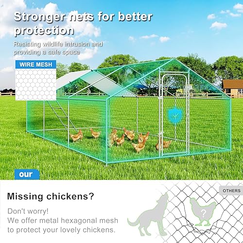 Miniatura 47 de Gallinero grande de metal para gallinero con cubierta residente de agua para casa de conejos, corral de pollo al aire libre para patio, techo