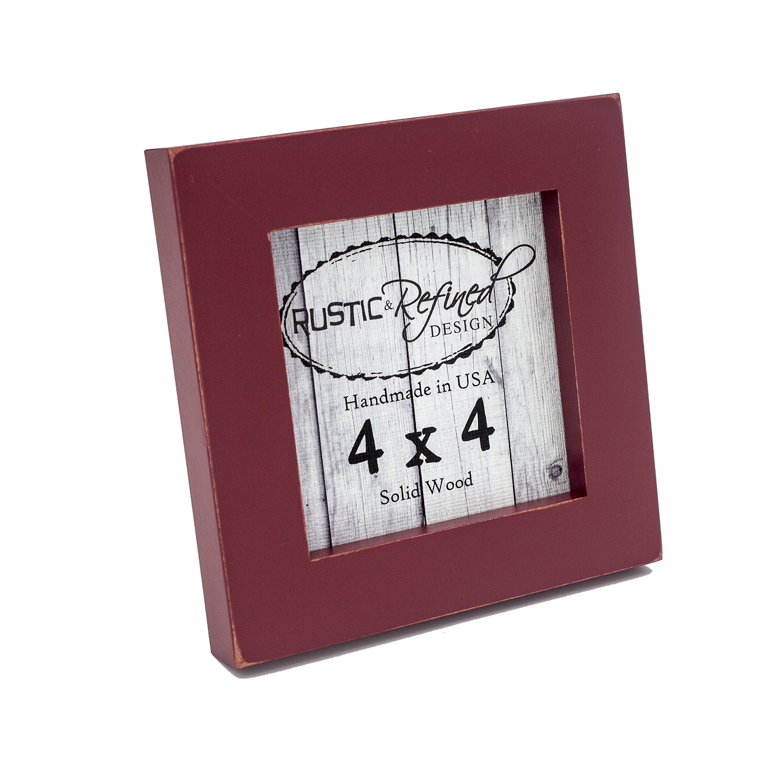 4x4 Solid Wood Made in USA Picture Frame with 1 Inch Border (Gallery Collection) - Barn Red