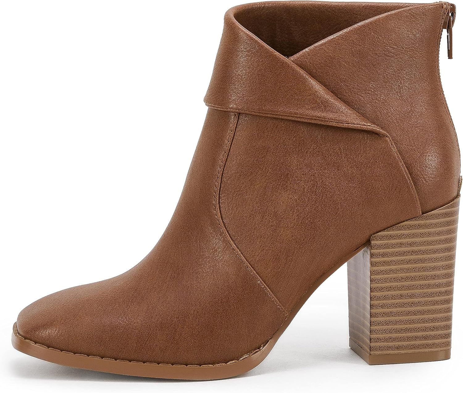 LAICIGO Women's Square Toe Ankle Boots High Chunky Stacked Heel Slip On Criss Cross Zipper Booties - Image 3