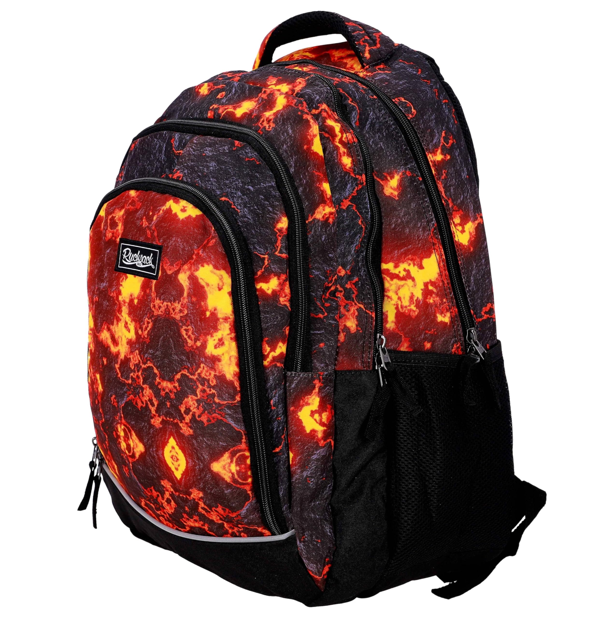 Schulrucksack Teenager Set 3 Teilig - Schulrucksack Jungen, Schulranzen Jungen ab 5. Klasse mit Brustgurt - Rucksack Schule, Schultasche - Ergonomischer Schulranzen (Lava)