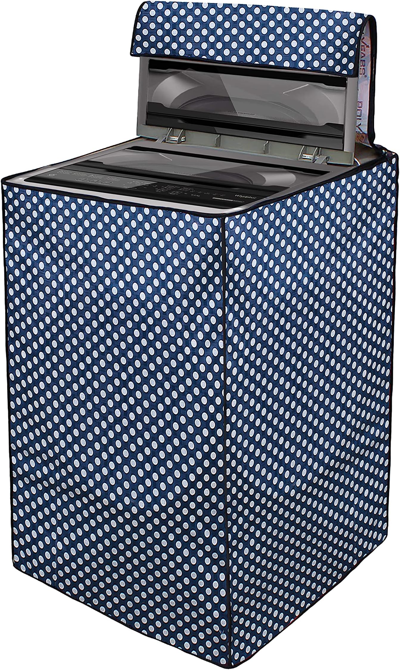 Fully Automatic Top Load Washing Machine Cover For Samsung/Ifb/Lg/Godrej/Bosch/ 6 Kg, 6.2 Kg, 6.5 Kg, 7 Kg (58 X 58 X 88 Cms), Waterproof & Dustproof, Polyester, Blue Polka Dots