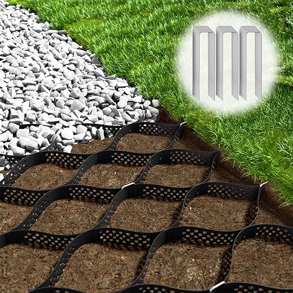 Gravel Grid 4.4x33 FT with 20Pcs Landscape Staples, 2'' Thick Geogrid Ground Grid 1900 lbs per Sq Ft Erosion Control Geo Grid for Driveway, Walkway, Horse Paddock, Patio, Parking Lot, Slope