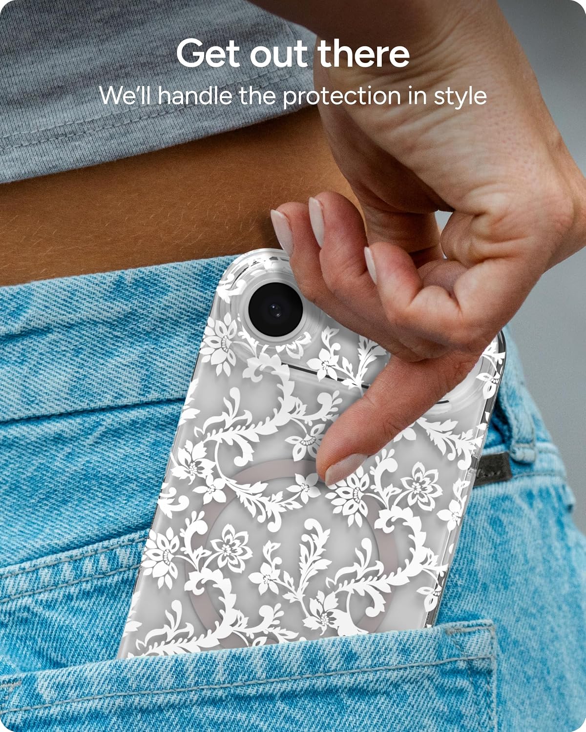 ZAGG Milan Snap Case for iPhone Air - White Boho Blossom, Graphene Strengthened Phone Case with Drop Protection (13ft/4m), Textured Edges & Sparkle Design, MagSafe Charging Compatible