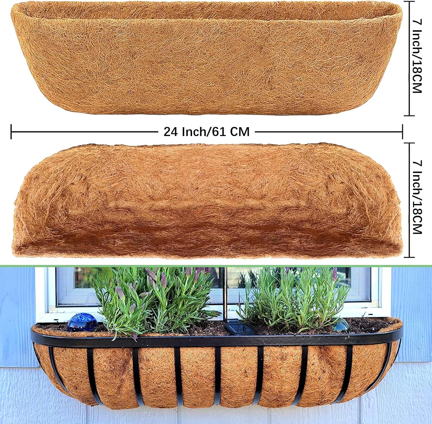 LCHUANG Coco Liners for Planters - 4 Pack 24 Inch Trough Coconut Liners for Planters, Window Box Coco Liners, 100% Natural Coconut Fiber Liners for Wall Hanging Basket, Window Box, Fence Baskets