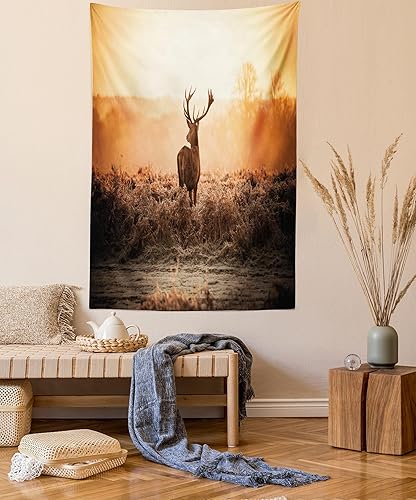 Miniatura 49 de Ambesonne Tapiz de fantasía, paisaje de fantasía con reloj, rayos de cielo de ensueño desde el techo, arte ficticio, colgante de pared ancho para