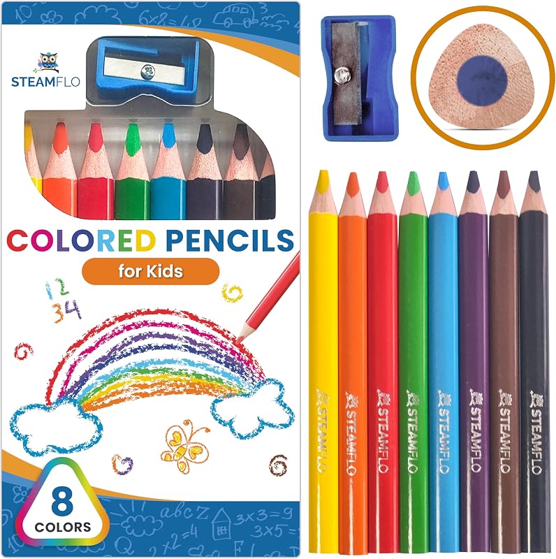 Colored Pencils for Toddlers 3-4 Years – Kids Pencils for Beginners, Toddlers and Preschoolers, Jumbo Triangle Shape for Easy Grip, Thick Colored Core for Easy Coloring and Less Breakage (1 Pack)