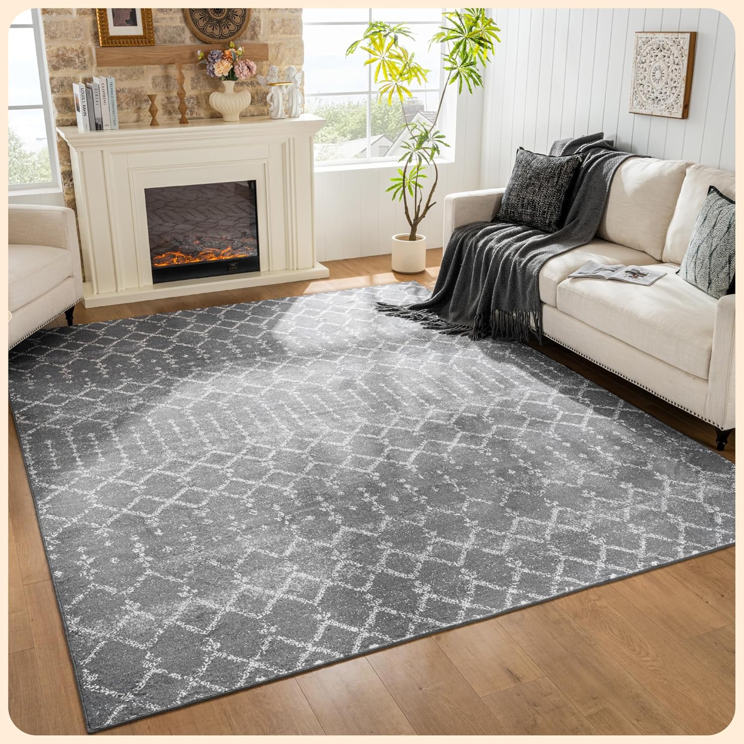 Istana 8x10 Area Rug - Dark Grey 8x10 Rugs for Living Room - Foldable 8x10 Rugs for Bedroom - Stain Resistant 8x10 Washable Rug - Eco-Friendly 8x10 Area Rugs - Easy to Clean Living Room Rug 8x10 8X10 Smoky Grey / White