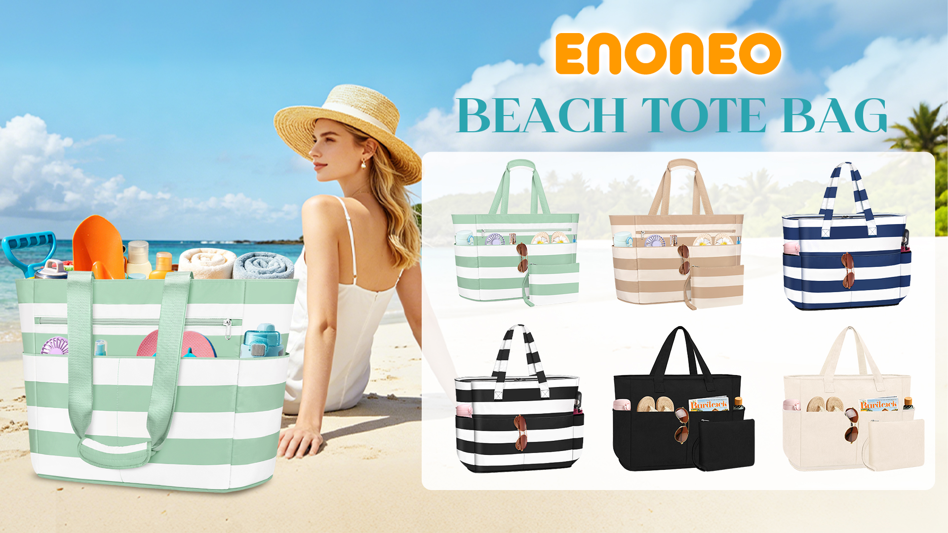 Bluboon Borsa Da Spiaggia Extra Large Impermeabile Beige - Con Scomparto Umido, Tasche, Per Viaggi, Palestra E Piscina, 44,5x20x40 Cm - 2