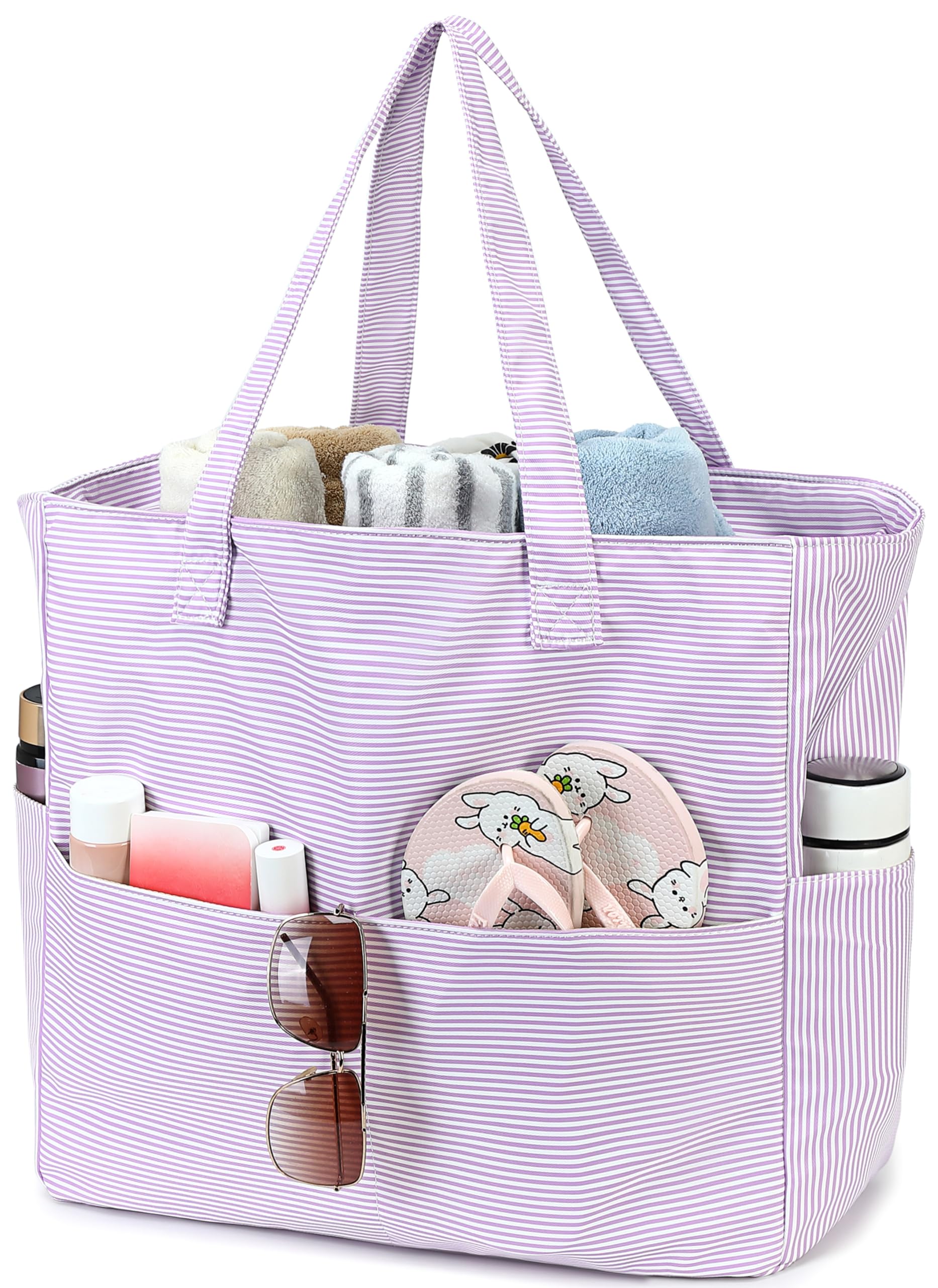 LEDAOU Beach Bag Waterproof Sandproof Women Beach Tote Pool Bag with Zipper for Swim Gym Grocery Travel with Wet Pocket