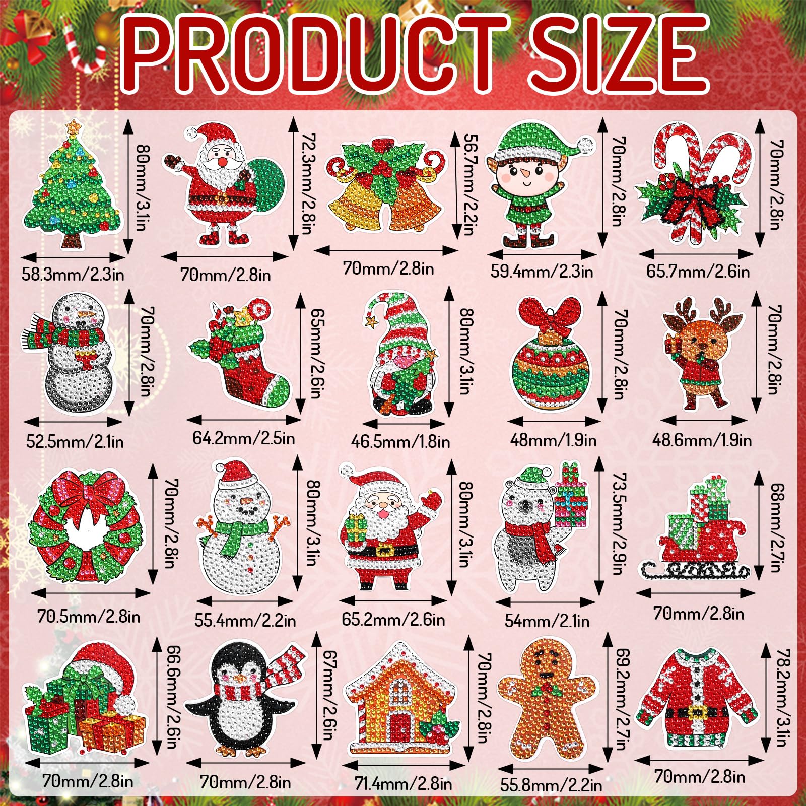 Ímãs De Geladeira Pintura Diamante - Kit 20 Peças Natal