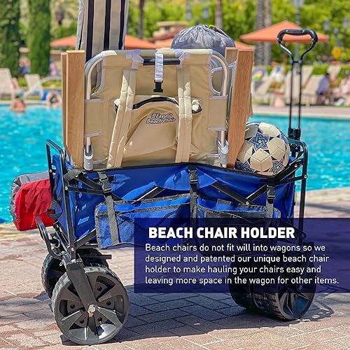 Miniatura 6 de Carro de playa plegable con ruedas de arena grandes, carrito plegable resistente con soporte para silla de playa pendiente de patente, ideal para