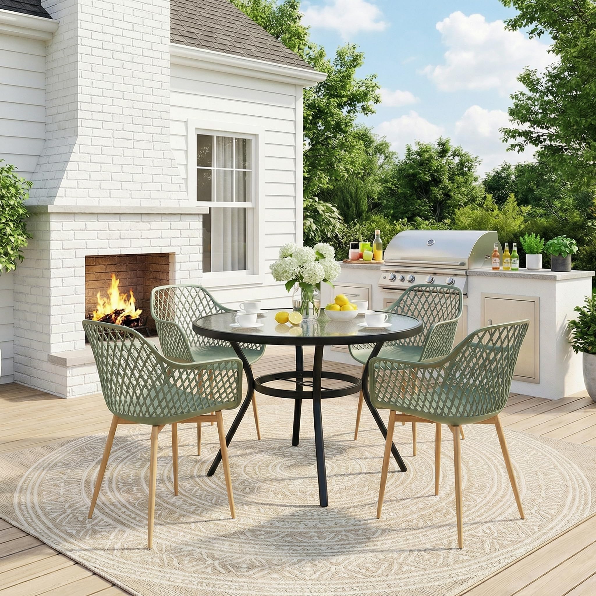 buybyroom Set di 6 sedie da giardino in plastica con bracciolo, resistenti alle intemperie, per giardino, balcone, terrazza, bistrò, balcone