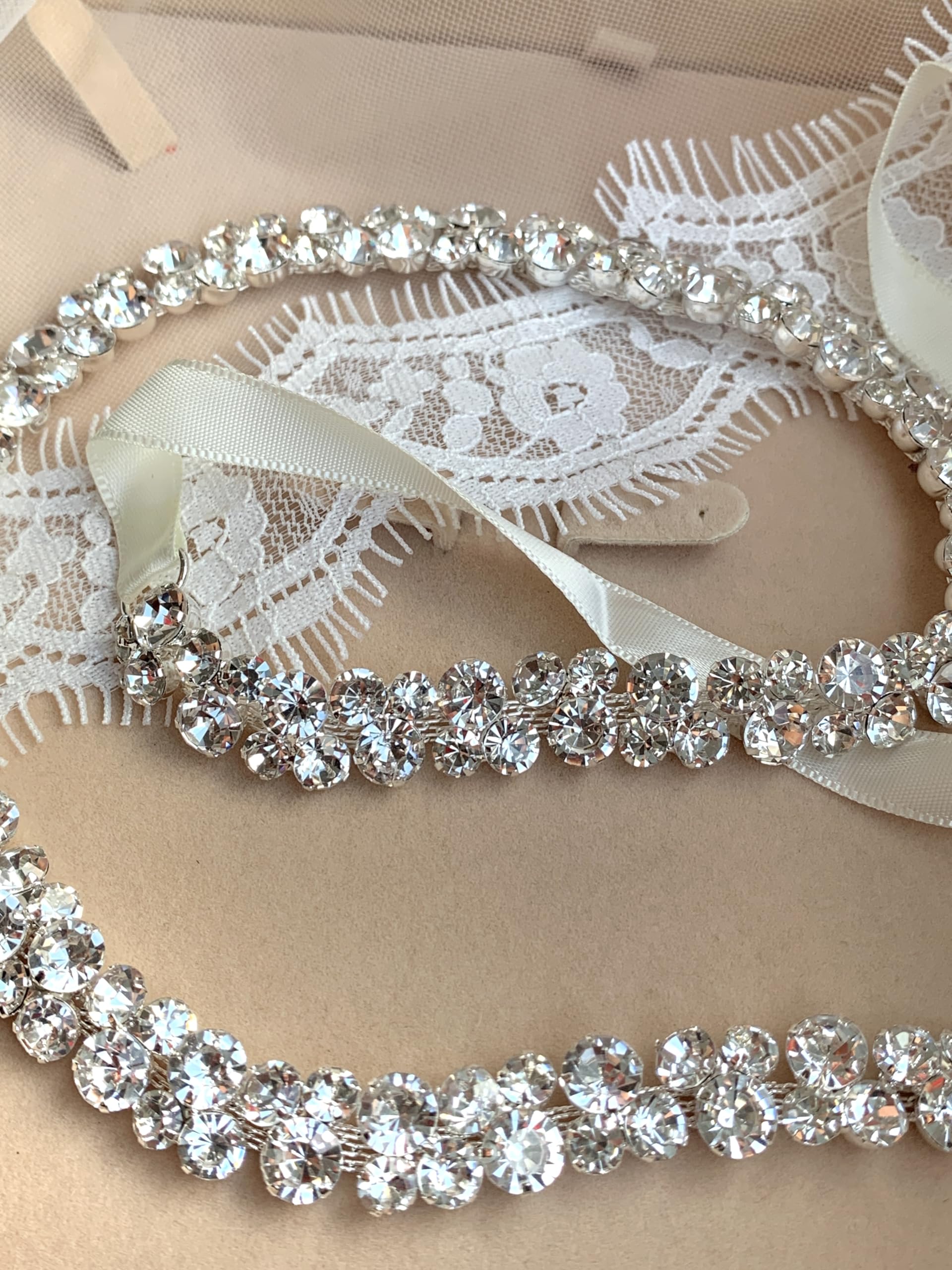 Brautgürtel Silber – Strass Taillengürtel mit Satinband Ivory | Glitzergürtel für Brautkleid | Hochzeit Taillenband Braut Hochzeitsgürtel Strass