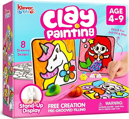 Klever Kits Pintura de arcilla seca al aire, kit de arcilla de aire para niños, 8 rellenos previamente ranurados y tablas de diseño original, fácil