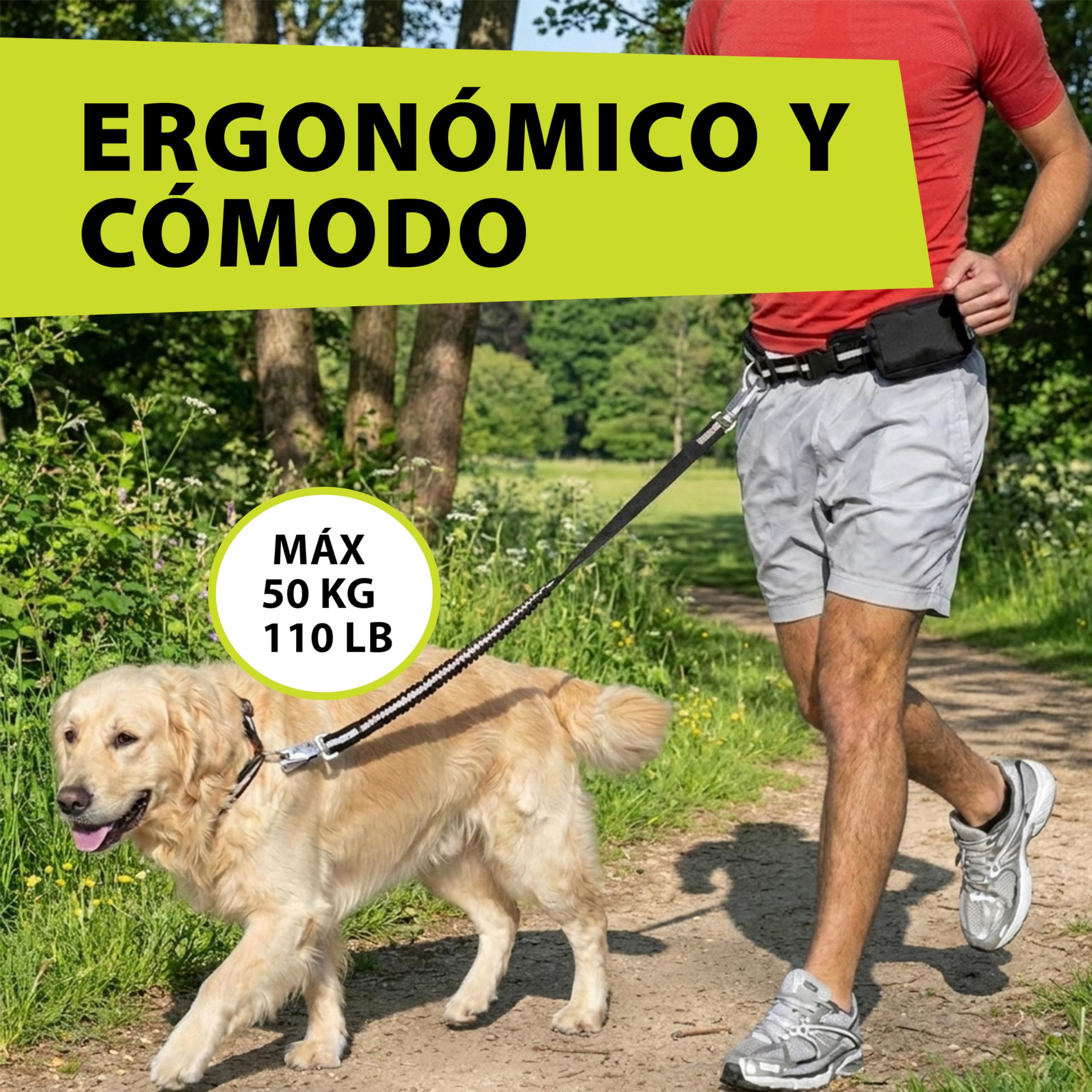 Ferplast Correa para Perro Freetime Running, Completa con cinturón y Bolsa de Almacenamiento, Extremo elástico, Ø 70÷130 cm, Gris