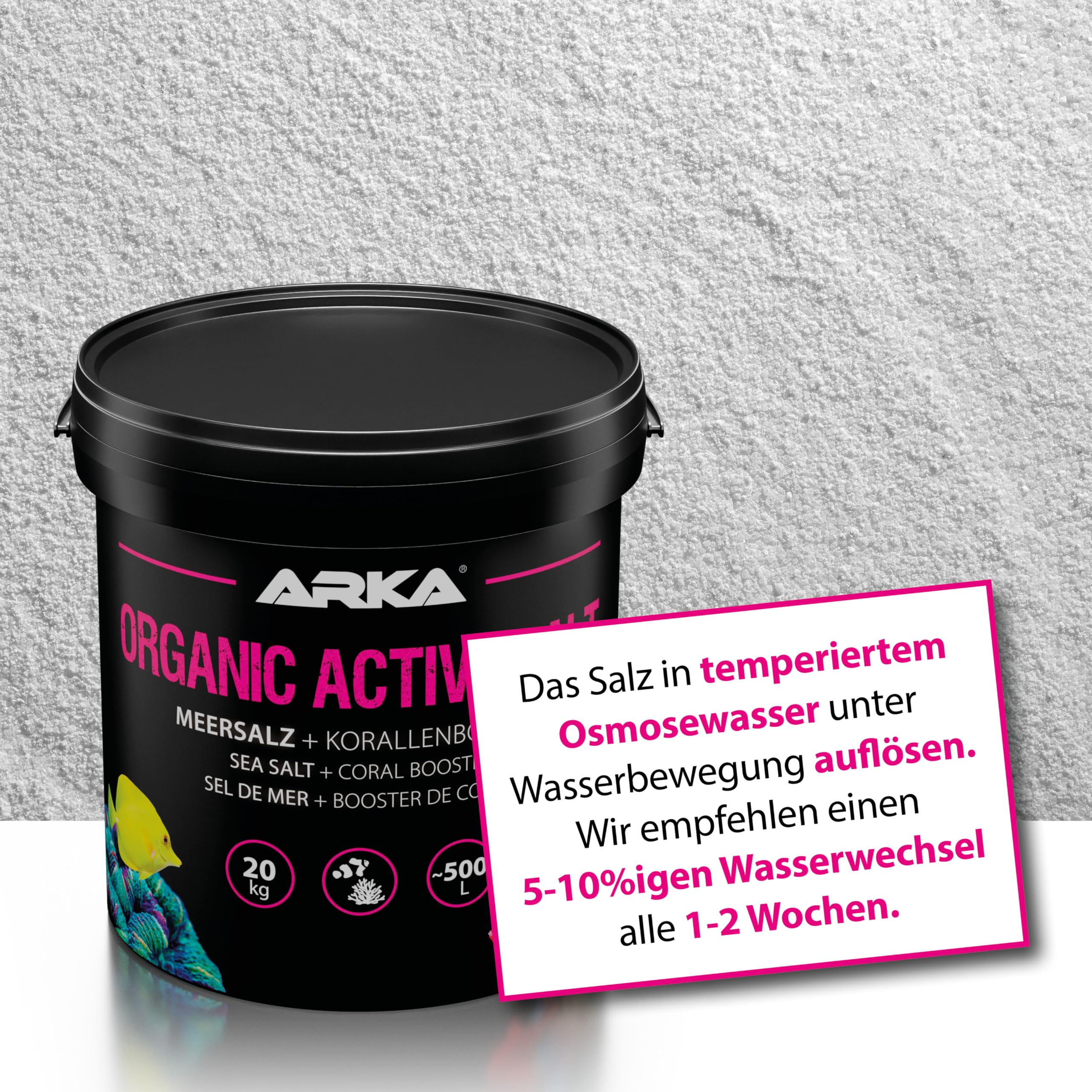 Riffsalz Meerwasser 10 kg – organisch aktives Meersalz für Korallenwachstum, Farbenpracht & stabile Wasserwerte – schnell löslich, phosphatfrei und nitratfrei – ARKA Organic Active Salt