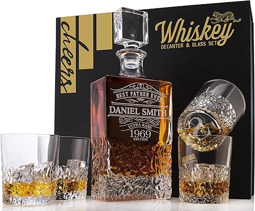 Miniatura 8 de Juego de decantadores de whisky personalizados de 5 piezas, decantador de licor personalizado de edición limitada, 25 onzas, 25.4 fl oz con 4 piezas