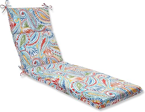 Pillow Perfect Paisley - Cojín para tumbona con respaldo dividido para interiores y exteriores, con lazos, relleno de fibra de felpa, resistente a