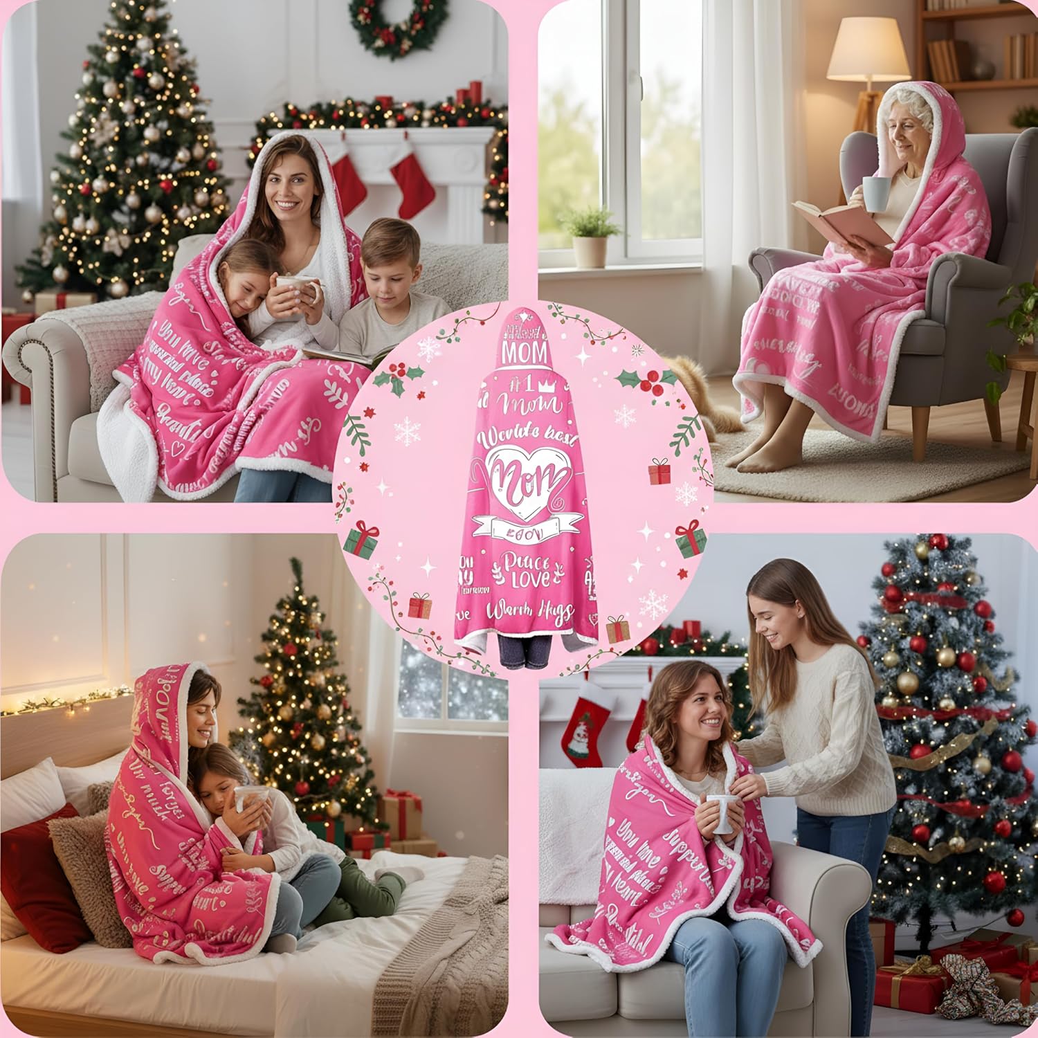 Best Mom Ever Hooded Wearable Blanket Hoodie Double Sided Fleece Valentines Mama Mother Wife Gifts from Husband(Pink) - Image 4