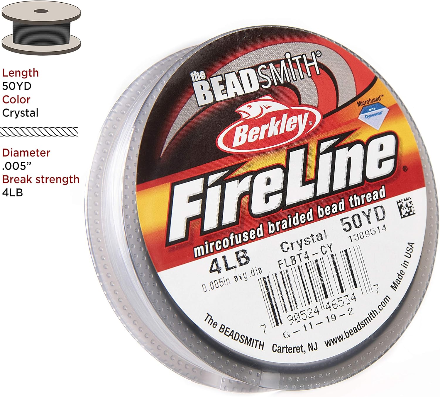 4LB Fireline Crystal Pre Waxed Beading Thread .005In 0.12mm Dia 50 Yard