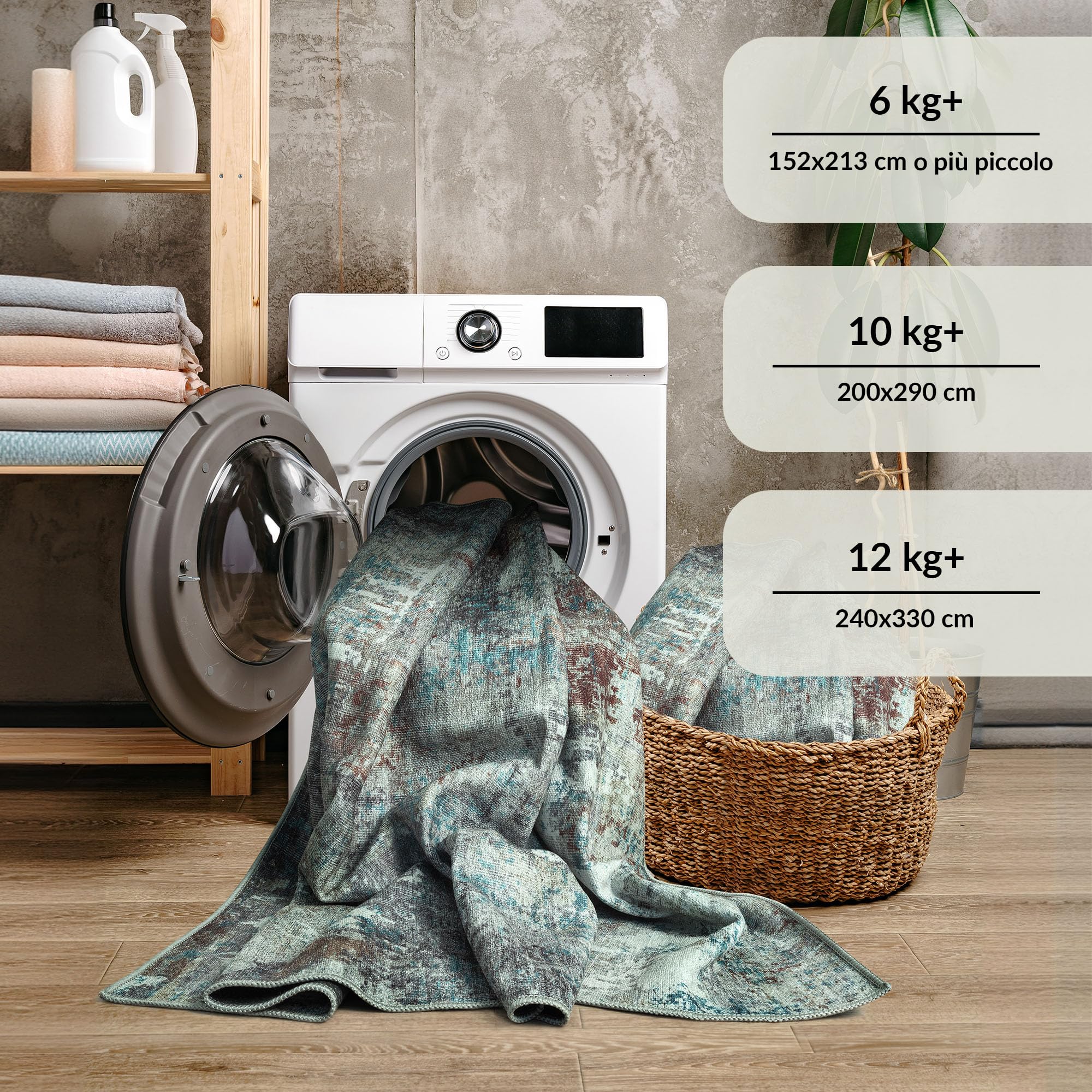 artyrugs Tappeto Lavabile in Lavatrice, 152x213cm, 75% Cotone Riciclato, Pelo Corto, Fondo Antiscivolo, Tappeti per Soggiorno, Camera da Letto, Cucina, Corridoio, Ufficio, Turchese Scuro & Marrone