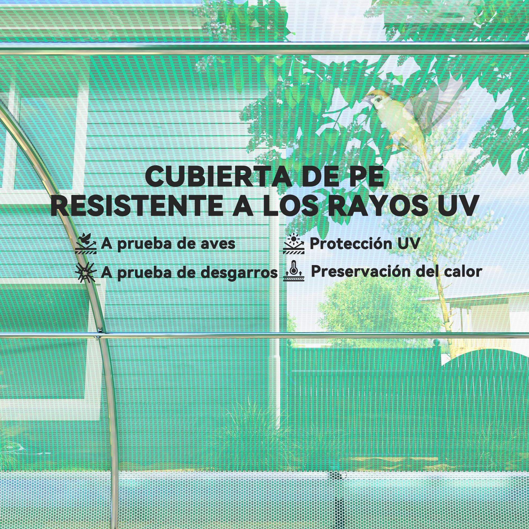 Outsunny Invernadero de Exterior 4,5x2x2 m con Cubierta Extra Túnel Verde | Paredes Laterales Enrollables, 8 Ventanas de Malla, Doble Puerta Enrollable, para Jardín Patio