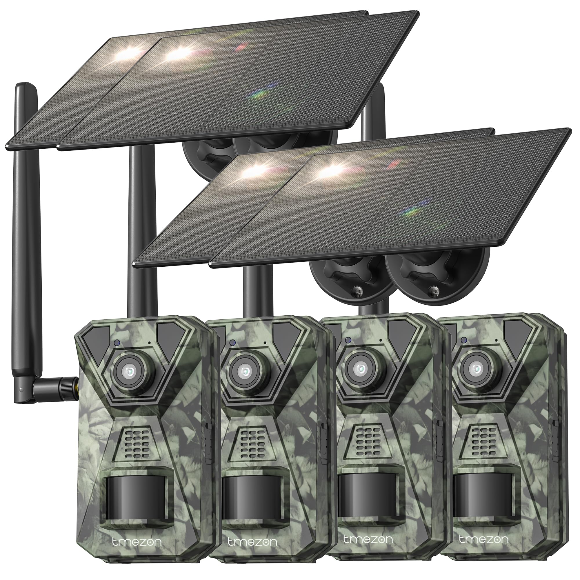 TMEZON 4 Pack 4K Trail Camera, 48MP Game Camera with Solar Panel, WiFi Bluetooth