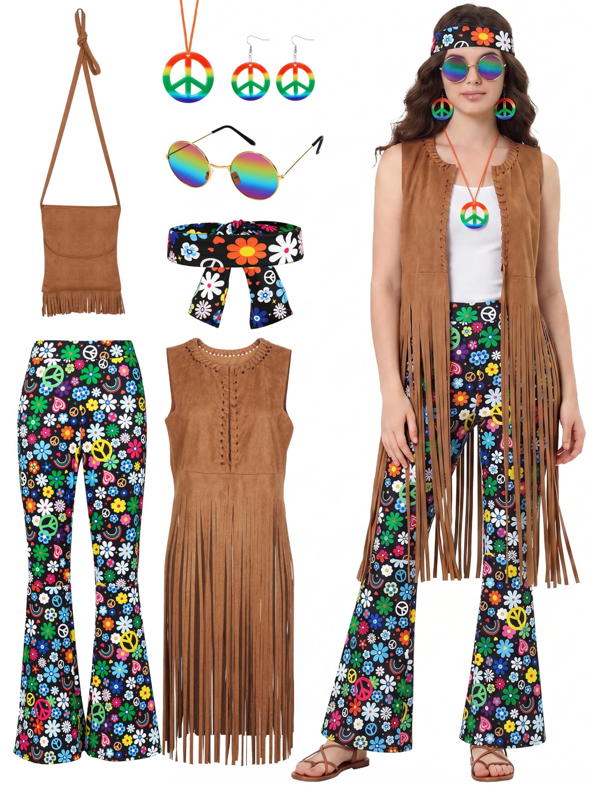 SOMSOC 7 Pieces Hippie Costume