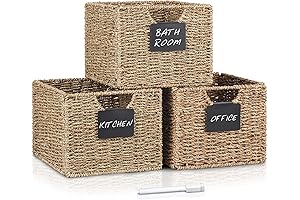 Seagrass Basket with Labels: Perfect for Shelf Storage and Organization