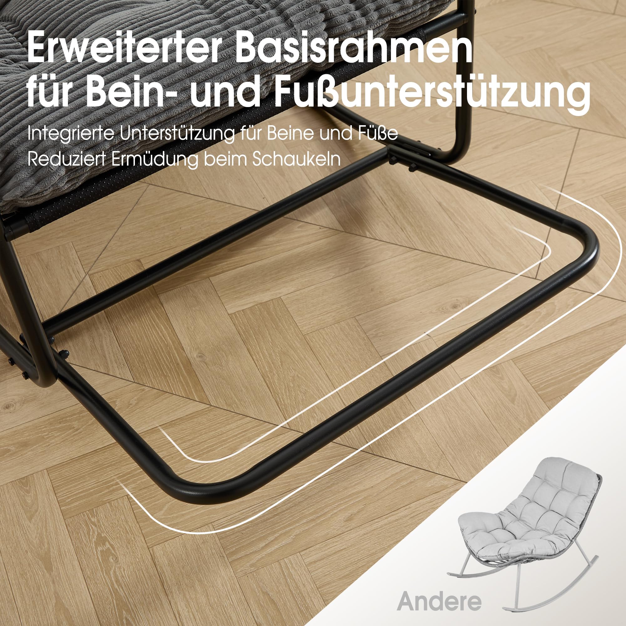 Übergroßer Schaukelstuhl, Gemütlicher Papasan-Stuhl mit Dick Gepolstertem Rahmen, für Innen- und Außenbereich – Robuster Stahlrahmen, Max. 160 KG，Dark Grey