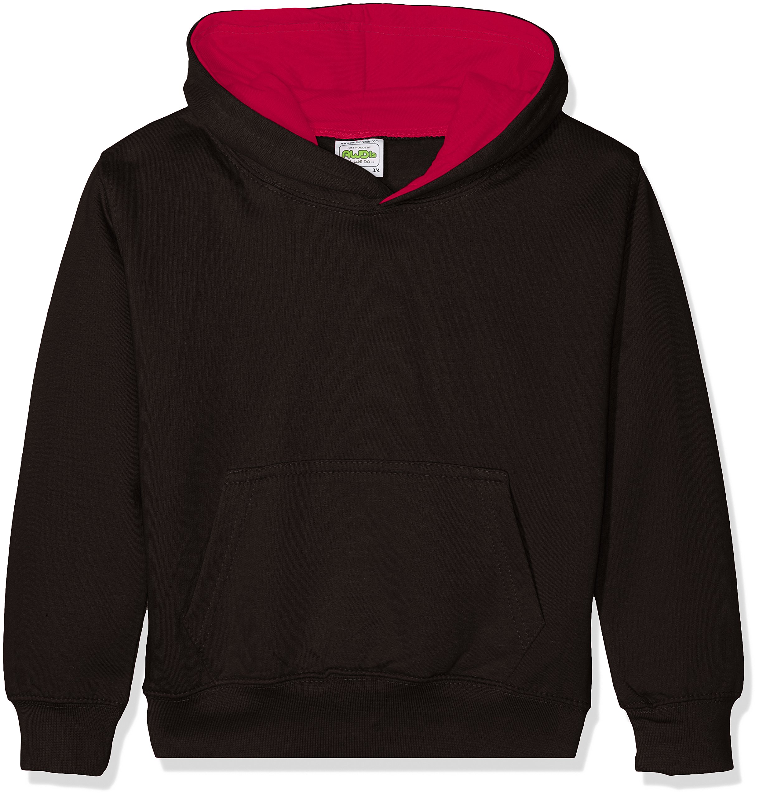 AWDis Boy's KIDS VARSITY HOODIE Hoodie, Multicoloured (Jet Black/Hot Pink), X-Large (Manufacturer Size: 12/13 Y)