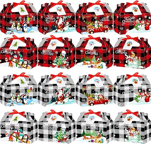 Zhanmai Cajas de regalo de Navidad a cuadros, 100 piezas, incluye etiqueta de regalo y cinta, perfectas para regalos, fiestas (rojo y verde)