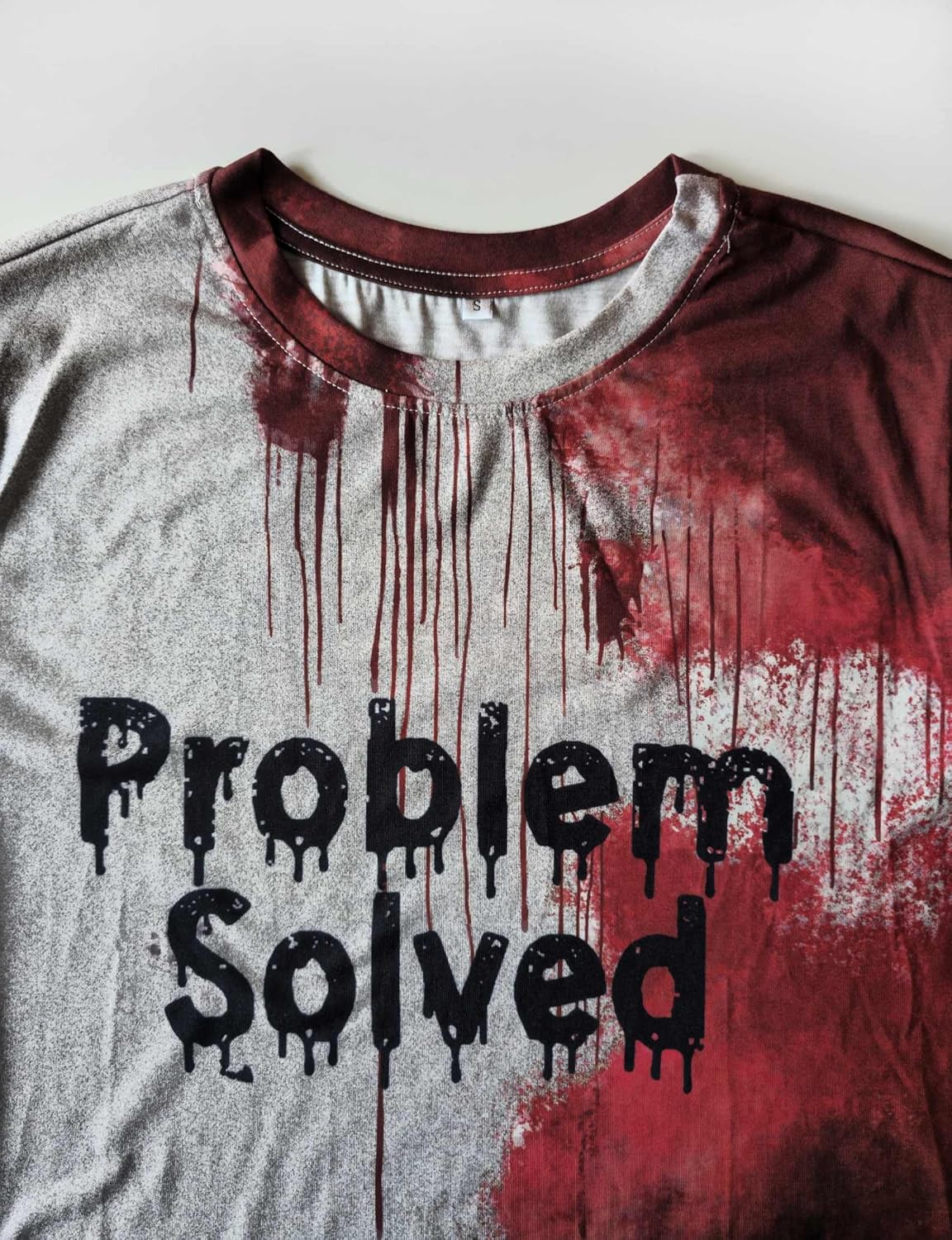 Problem Solved Bloody Shirt for Men – Funny Halloween Costume T-Shirt with Blood Splatter Print - Image 8