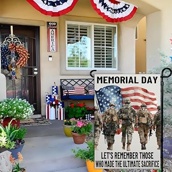 Memorial Day Garden Flag for Outside 12x18 Inch Patriotic Veterans Yard Flags 4th of July Decor for Outdoor Porch Indoor House Cemetery Sign