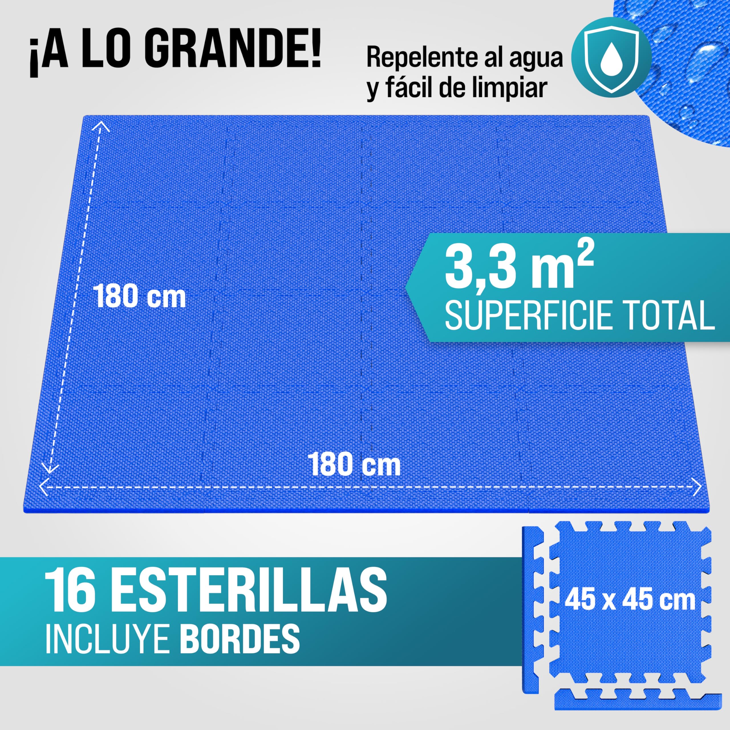 MONZANA® Esterillas Fitness Puzzle Set Goma EVA Protección Suelo Tatami Yoga Máquinas Piscina Deporte Gimnasio Alfombrilla Expandible Aislamiento Térmico Acústico 45x45cm 3,24m² Azul