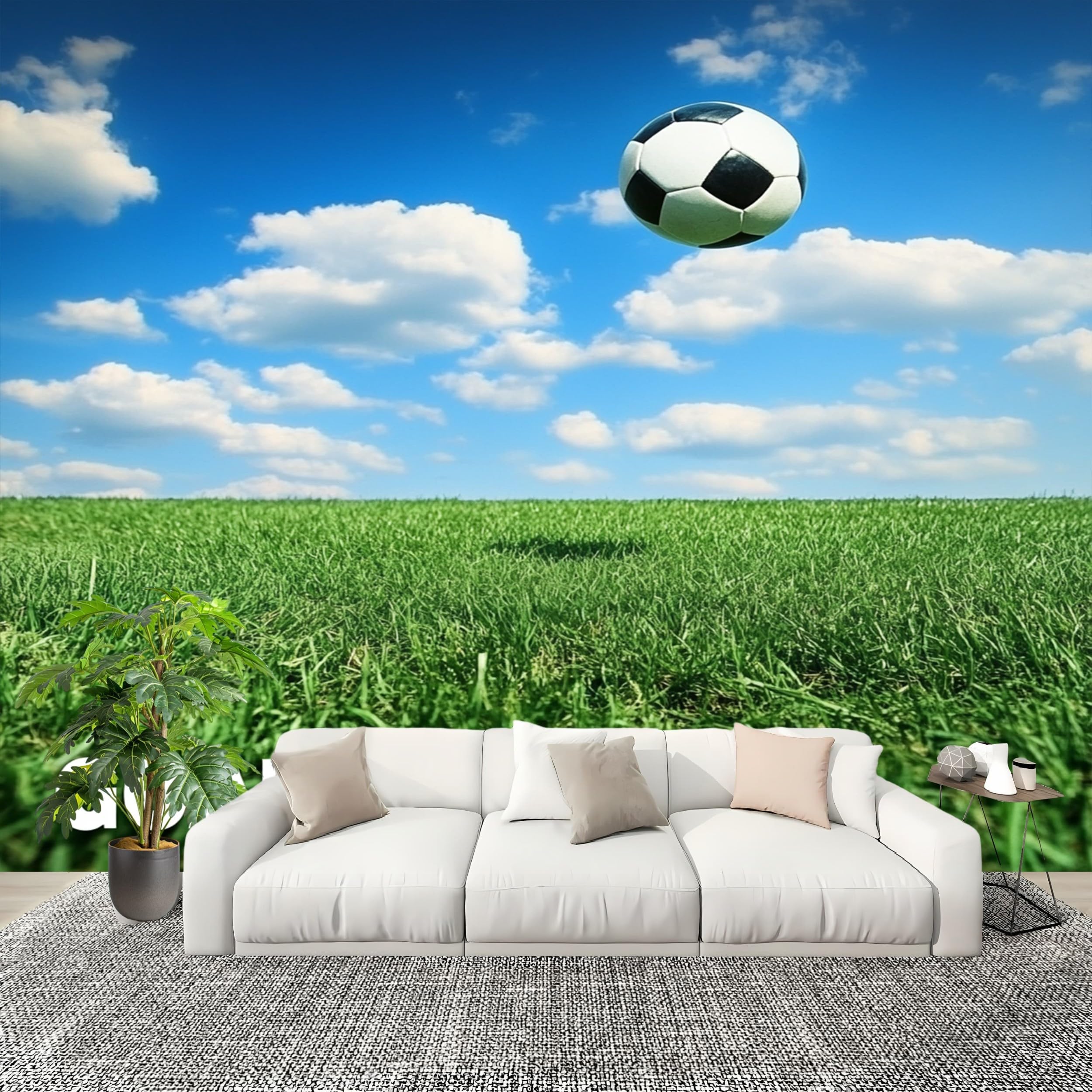 Włóknina, fototapeta premium, 400 x 280 cm, motyw boiska piłkarskiego, bez pozostałości, usuwalne wodoodporne naklejki, sztuka, tapeta, niebieska, do przedszkola, klasy, kuchni, biura, sofy, tło