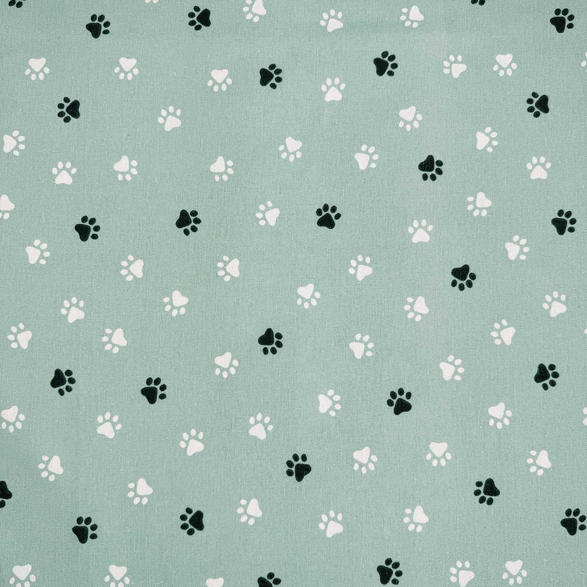 Novelty Designer Prints Cotton Rich Linen Look Quilting Craft Project Cushion Curtain Furnishing Upholstery Home Fabric Material | 55" - 140 cm Wide (per Metre, Paws Duckegg)