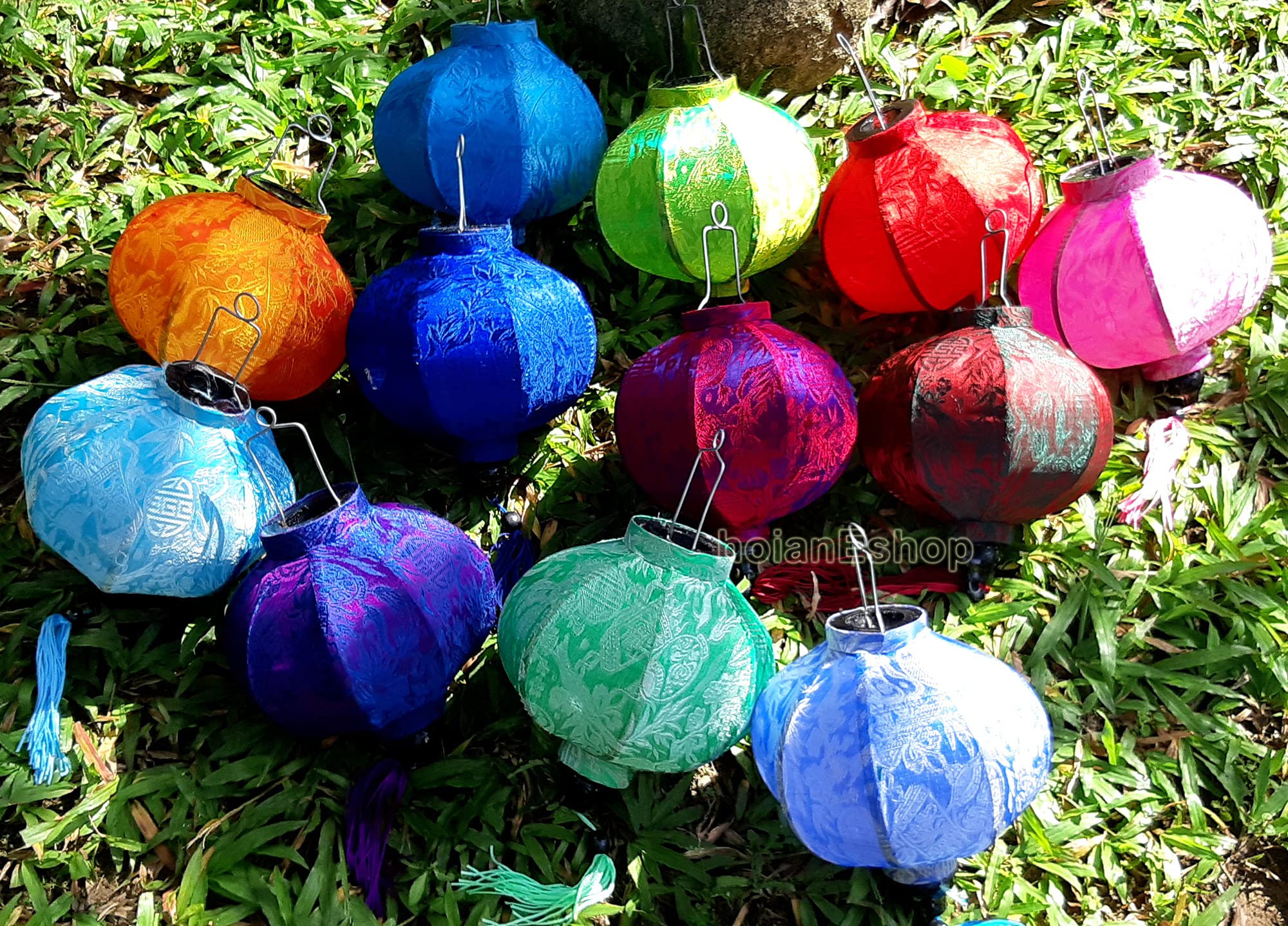 Vietnam Souvenir Shop Set 12 pcs Vietnamese Silk Lanterns (Round Shape) for Garden Decor Lanterns for Restaurant Decor Party Decor Lanterns for Ceiling Living Room Decor, 10x13 (LT4_35)