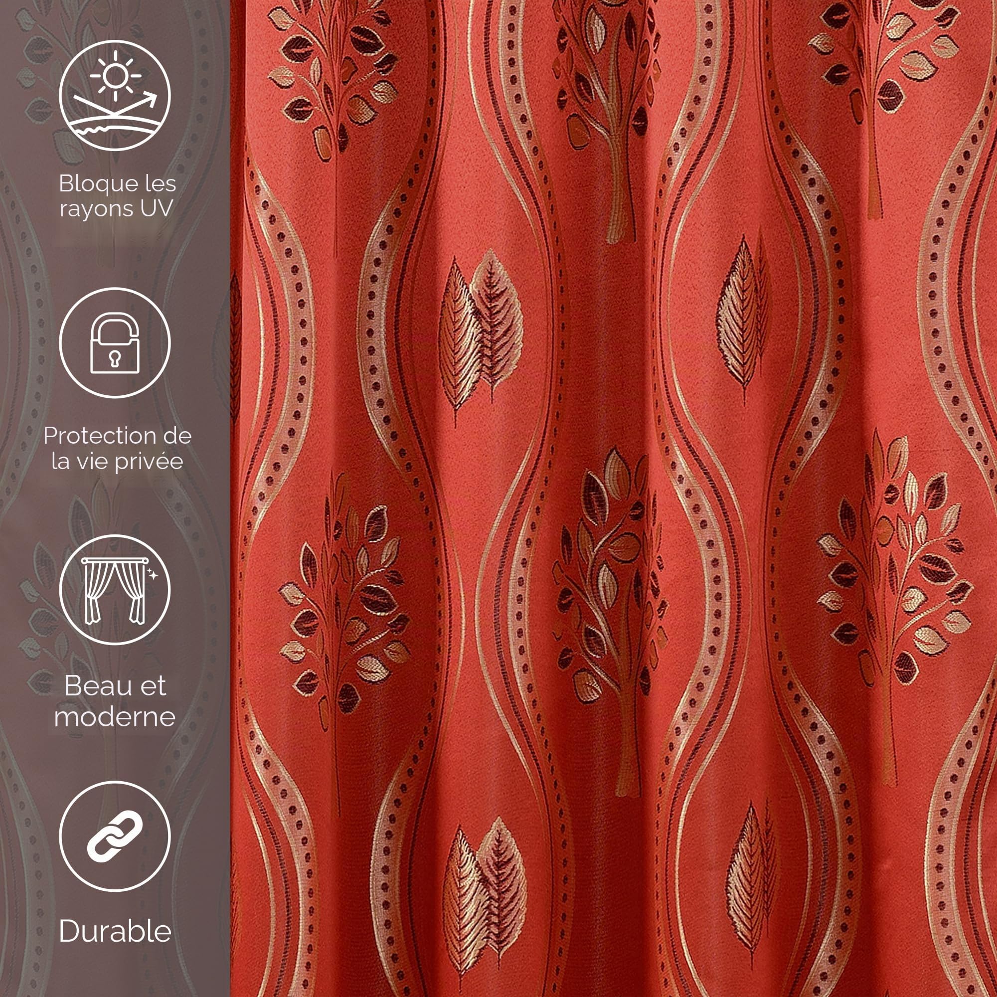 Elegant Comfort Lot de 2 Rideaux Luxueux avec cantonnière et Dossier Rouge 137,2 x 213,4 cm