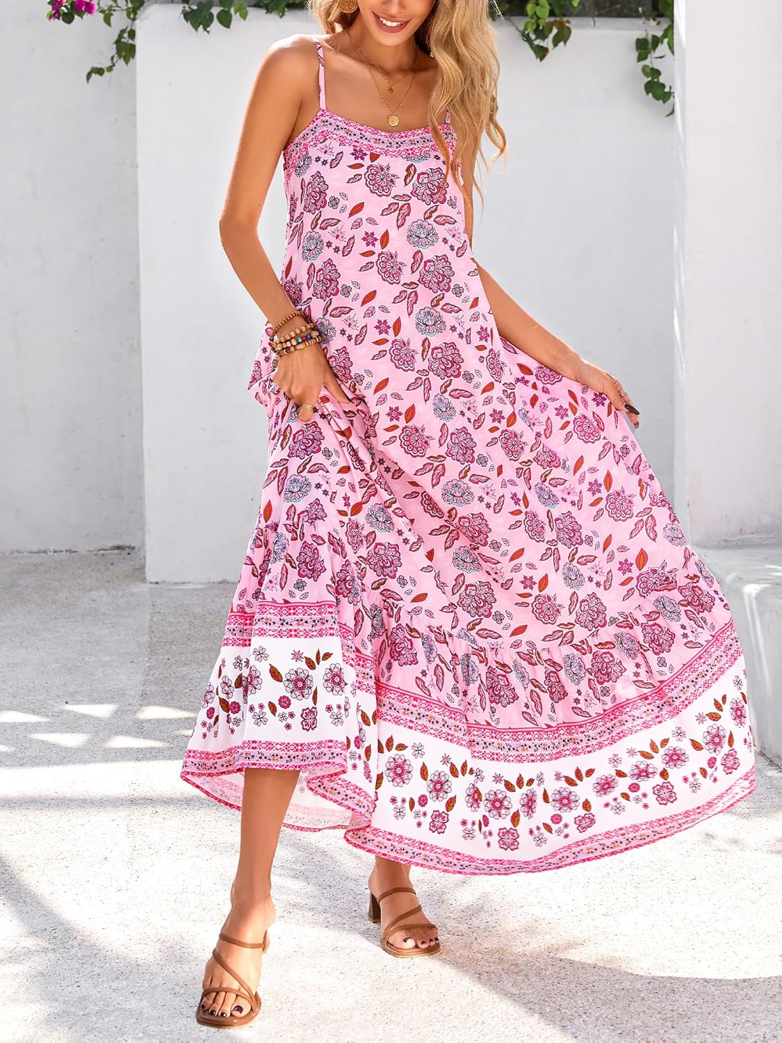 BTFBM Casual Women Summer Maxi Dresses 2026 Loose Sleeveless Sundress Spaghetti Strap Boho Long Dress Vacation - Image 4