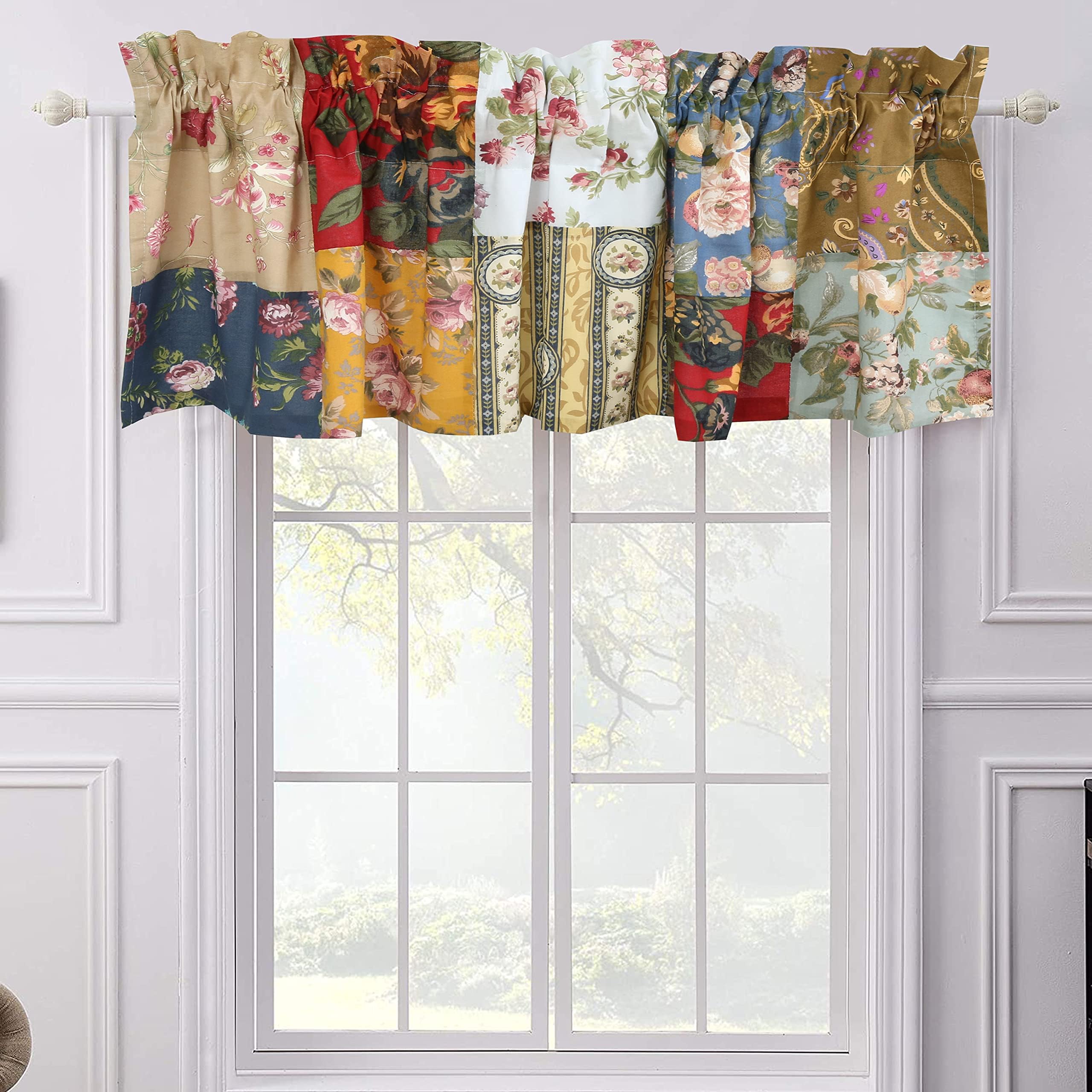 Ryleigh Country Garden Fall Flowers Paisley Plaid Patchwork Window Valance, 16" x 55"