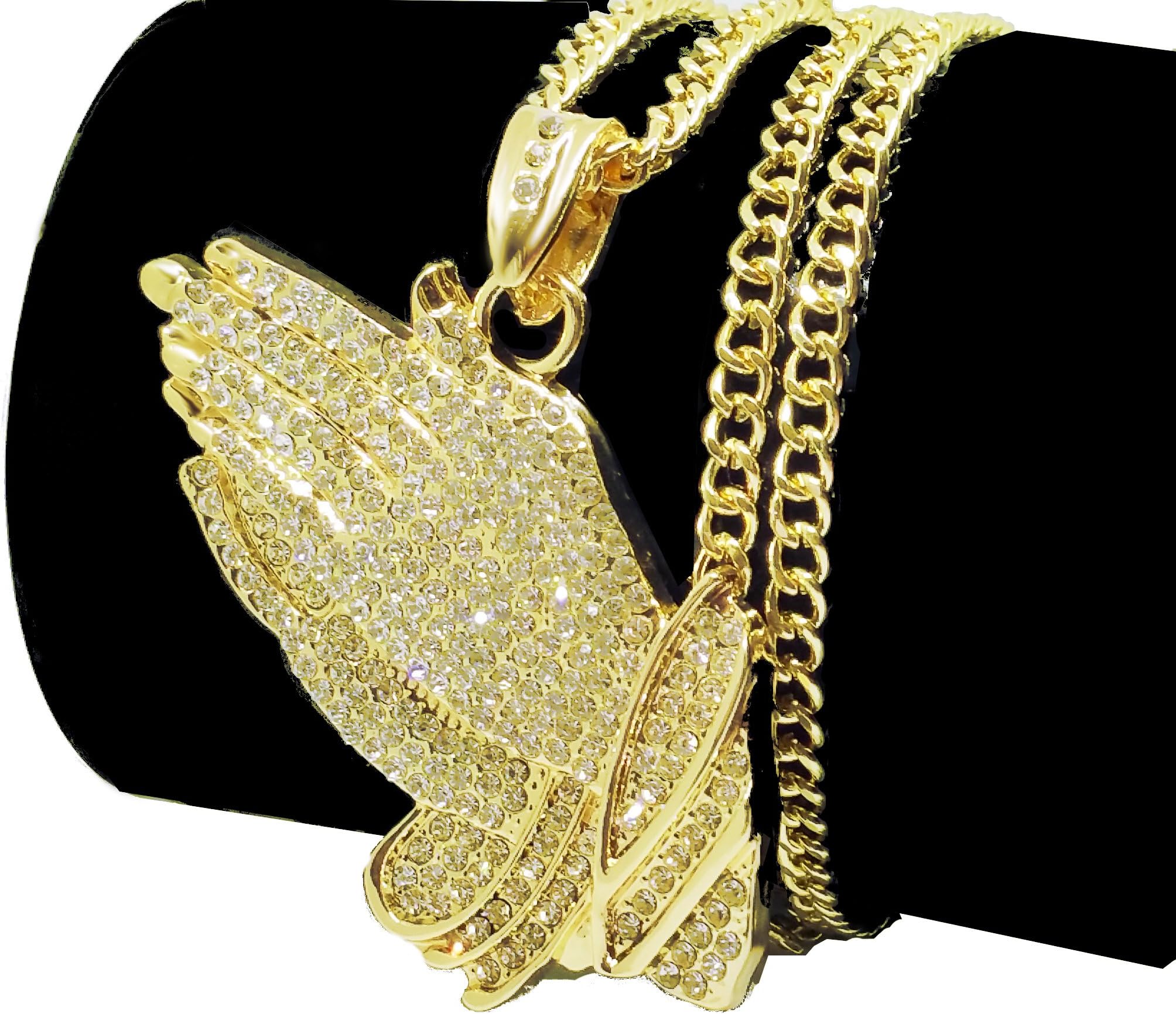 Iced Out Big Clap Prayer 14K Hip Hop Gold Plate Jewelry, Bling Bling Necklace 30 Inches Chain Included