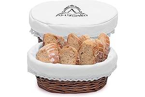 Traditional Wicker Bread Basket Set with Liner and Lid for Bread and Fruit Storage