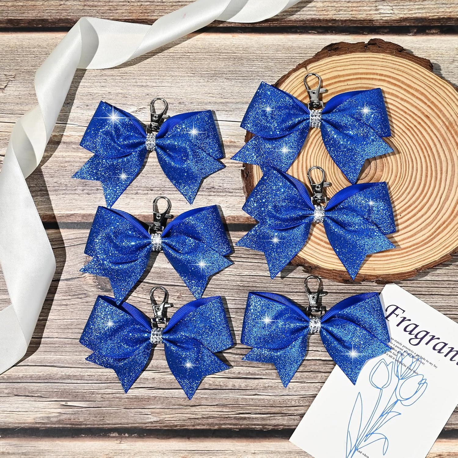 Aileam Cheer Bow Keychain Glitter Bow Keychain Hair Bow for Girls Rhinestones Sequin Bow School Senior Cheer Bow Accessories - Image 2